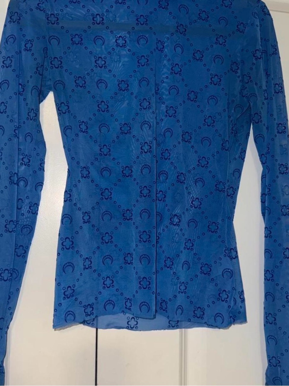 Marine Serre Bright Blue Crescent Print Sheer Top - Picture 3 of 7